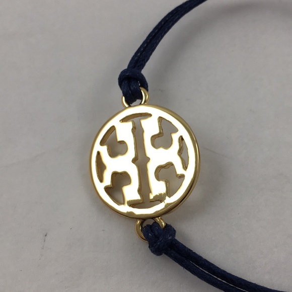 Tory Burch Blue Silk Cord Gold Logo Disc Bracelet - Picture 3 of 4